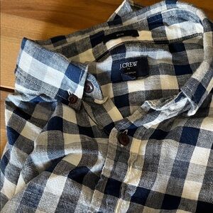 J. Crew Men's Navy and White Gingham Button-Down Shirt
